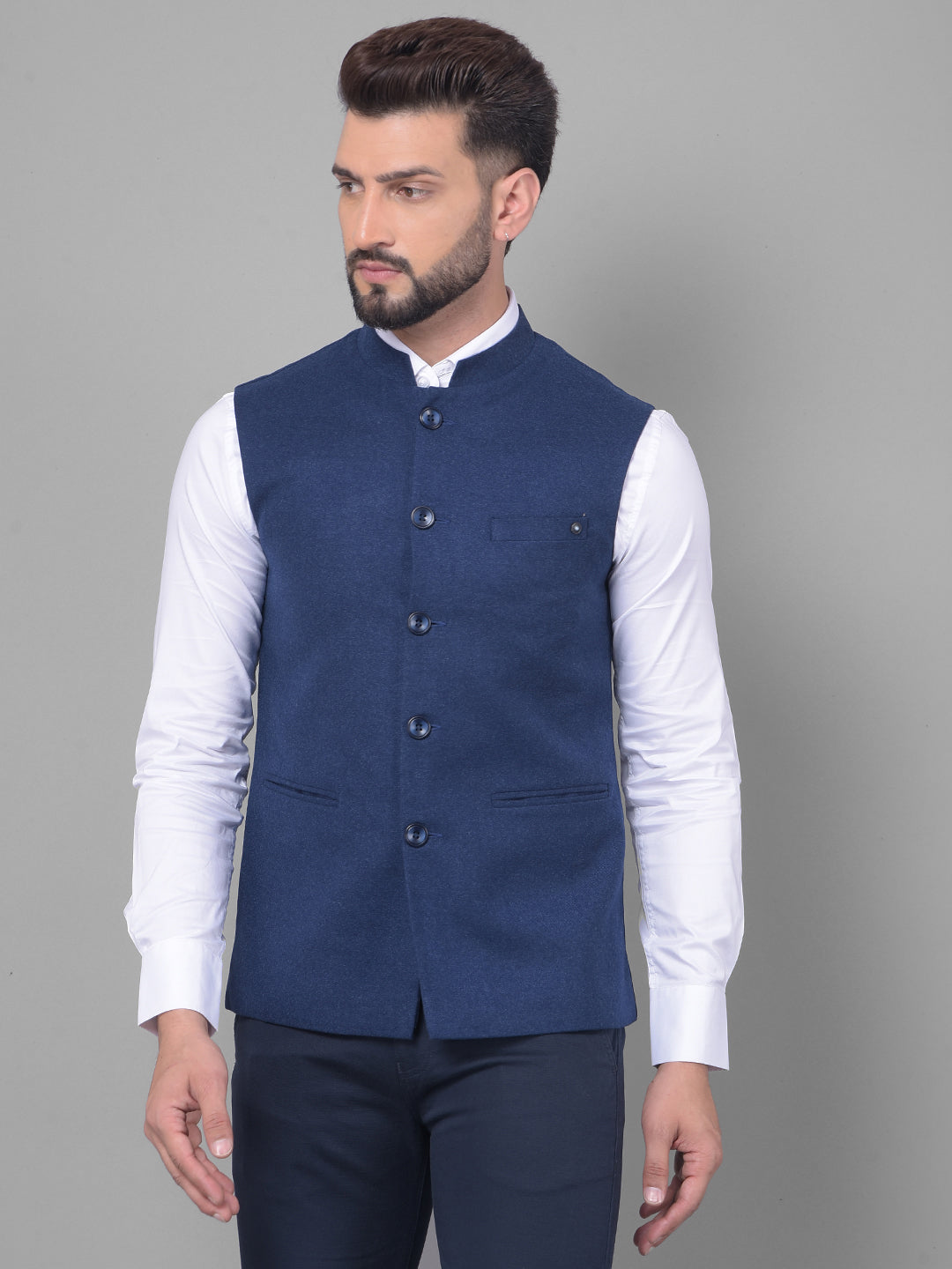 Navy Blue Waistcoat-Men Waistcoats-Crimsoune Club