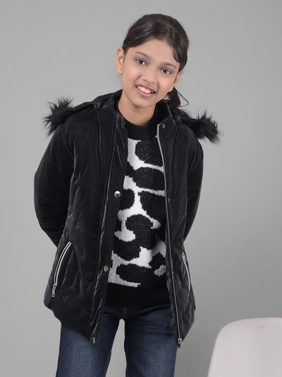 Black Puffer Jacket-Girls Jackets-Crimsoune Club