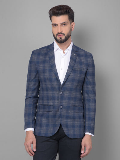 Navy Blue Checked Blazer-Men Blazers-Crimsoune Club