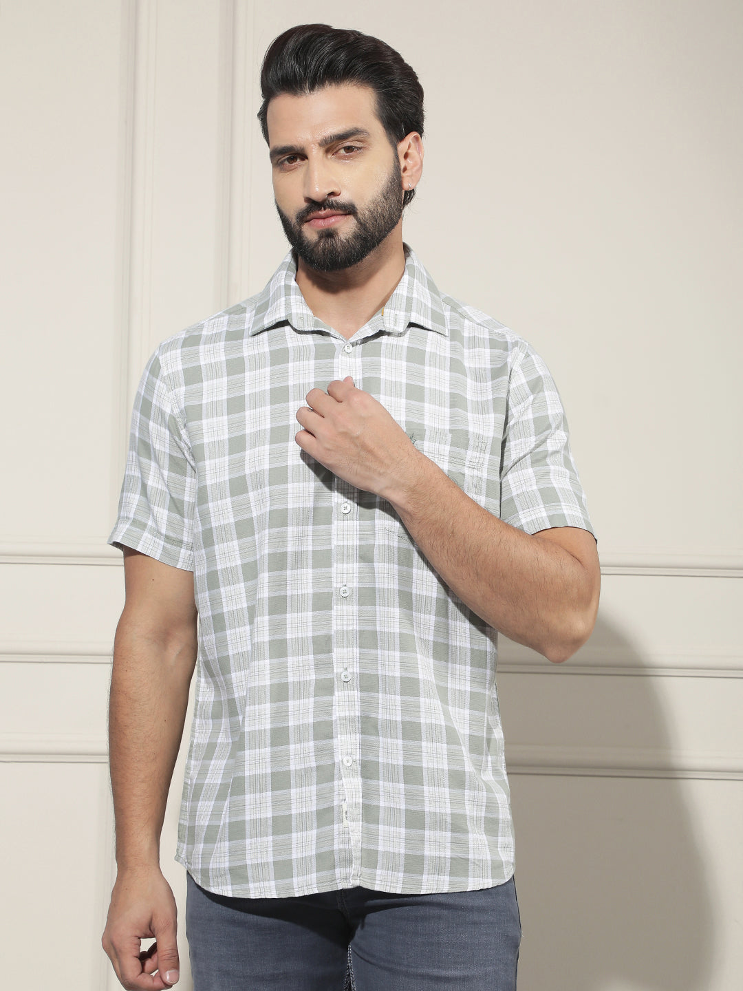 Green Checked 100% Cotton Shirt-Men Shirts-Crimsoune Club