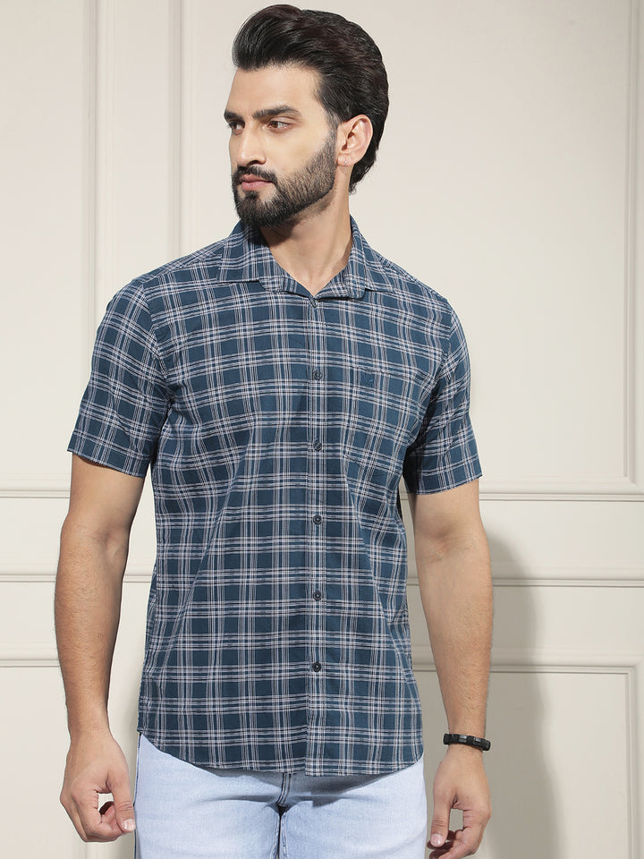 Blue Checked 100% Cotton Shirt-Men Shirts-Crimsoune Club