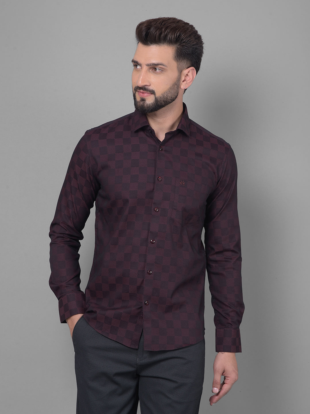 Maroon Printed Shirt-Men Shirts-Crimsoune Club