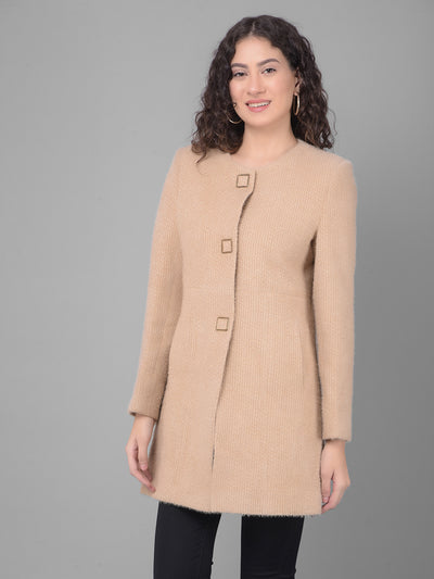 Brown Round Neck Overcoat-Women Coats-Crimsoune Club