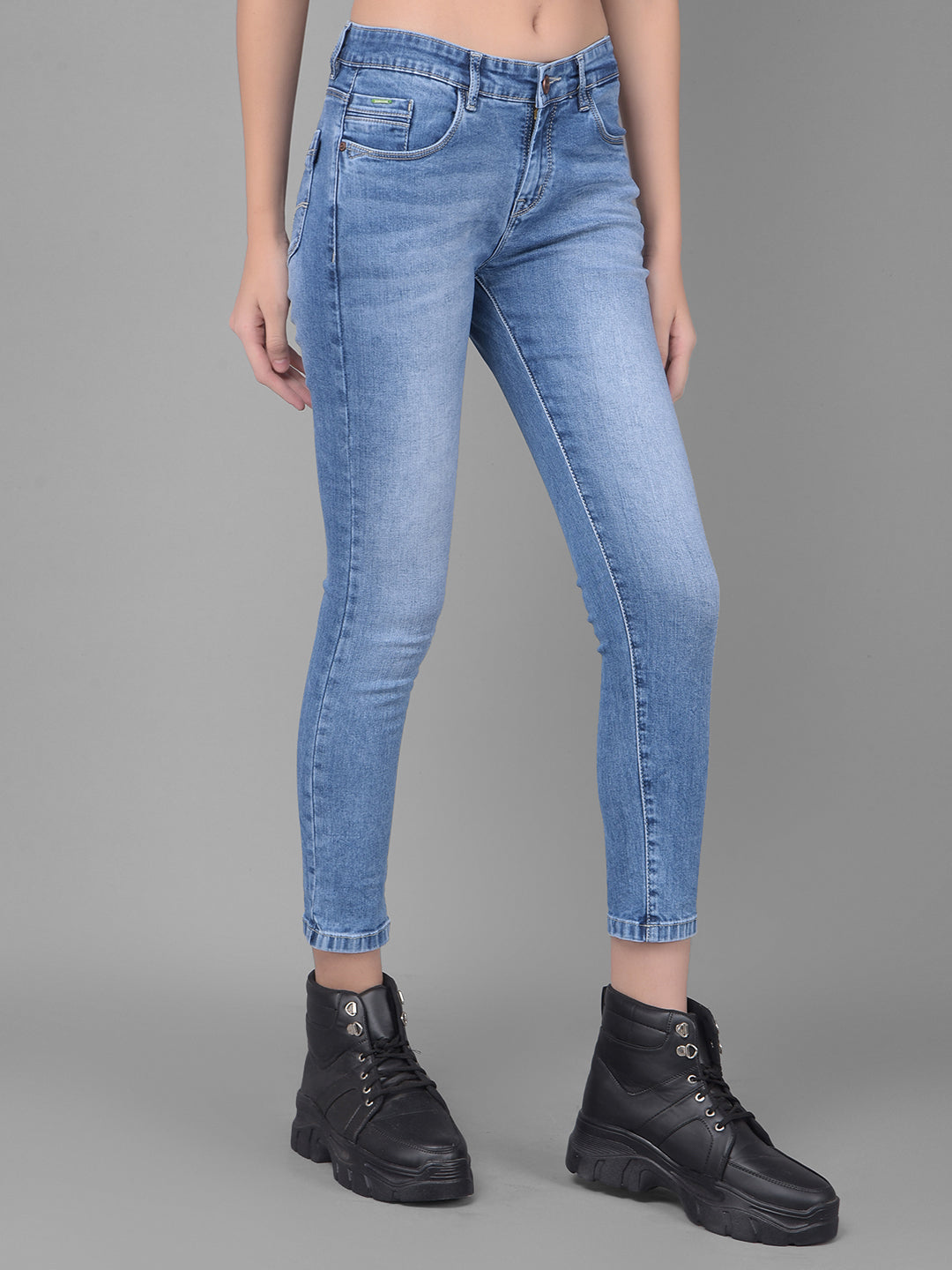 Blue Light Fade Skinny Jeans-Women Jeans-Crimsoune Club