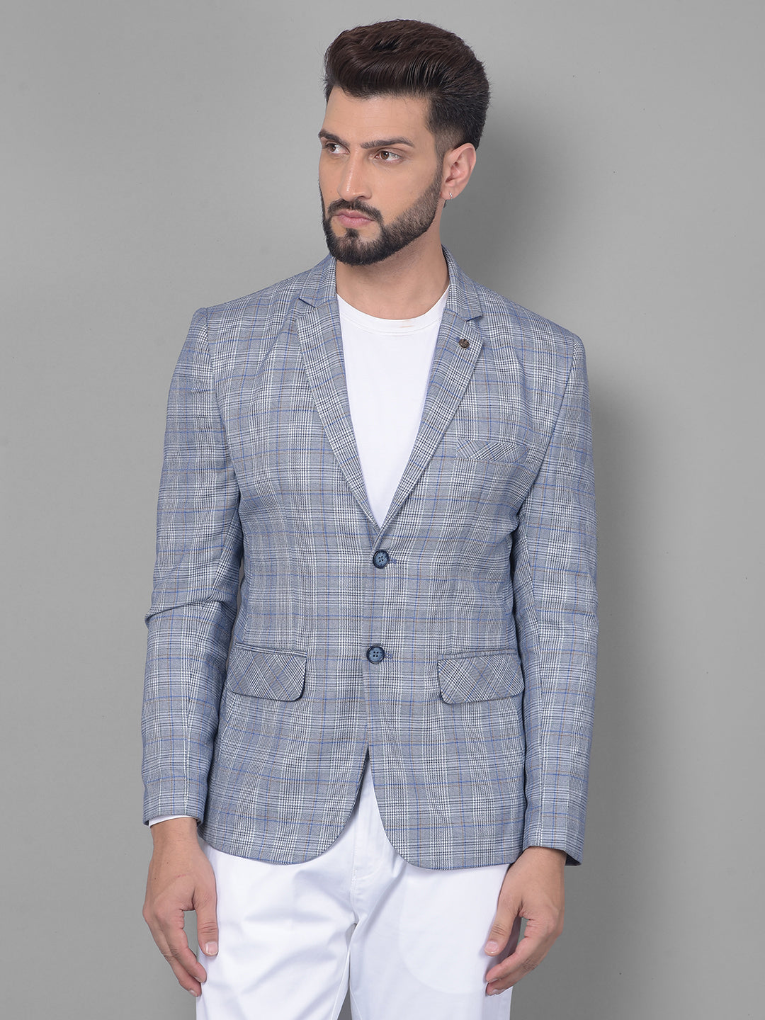 Blue Checked Blazer-Men Blazers-Crimsoune Club