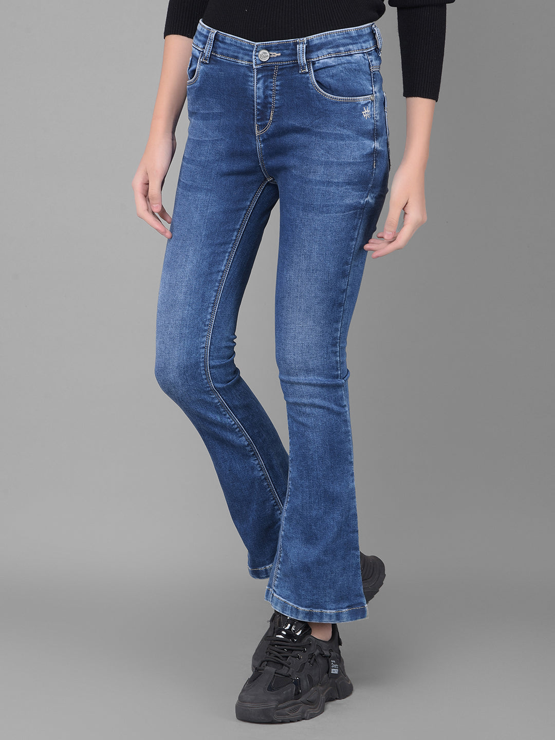 Blue Bootcut Jeans-Women Jeans-Crimsoune Club