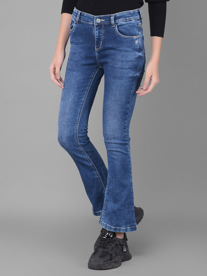 Blue Bootcut Jeans-Women Jeans-Crimsoune Club