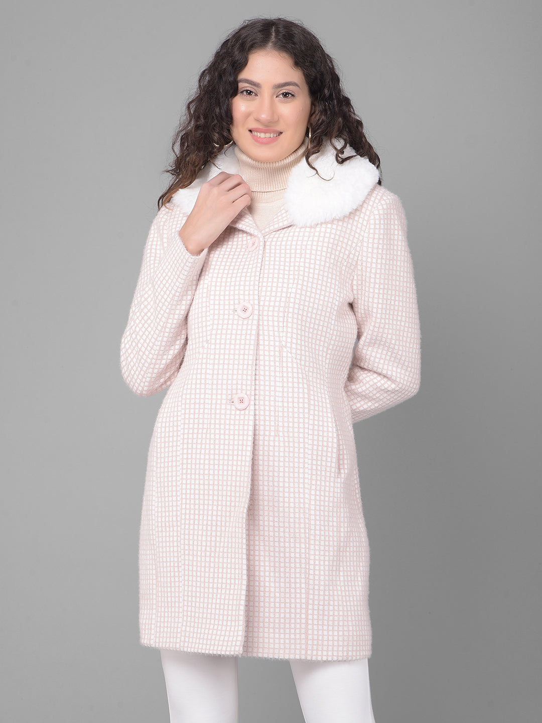 Pink Checked Overcoat-Women Coats-Crimsoune Club