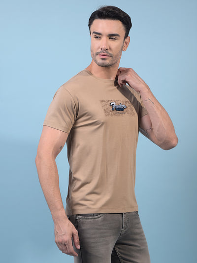 Beige Graphic Print T-Shirt-Men T-Shirts-Crimsoune Club