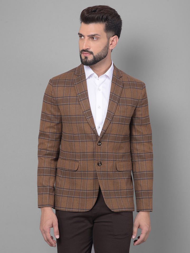 Brown Checked Blazer-Men Blazers-Crimsoune Club