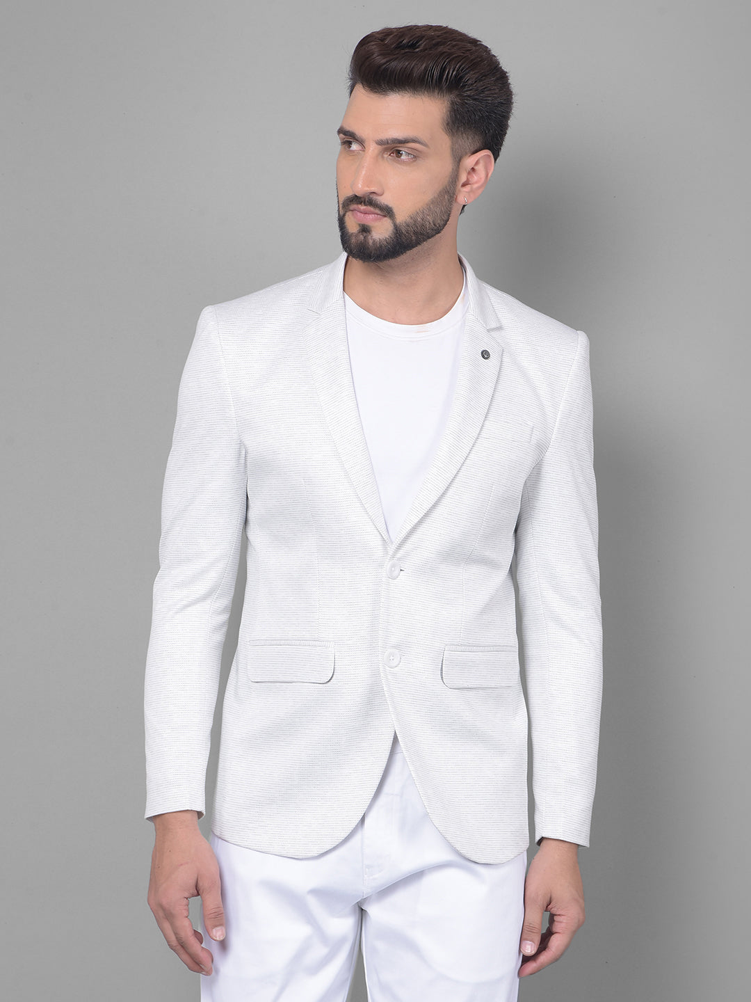 Off White Printed Blazer-Men Blazers-Crimsoune Club