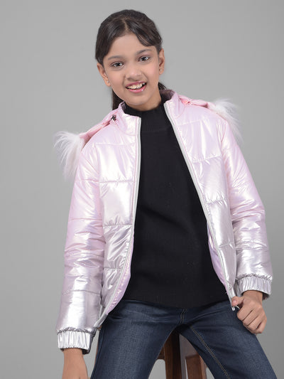 Pink Hooded Puffer Jacket-Girls Jackets-Crimsoune Club