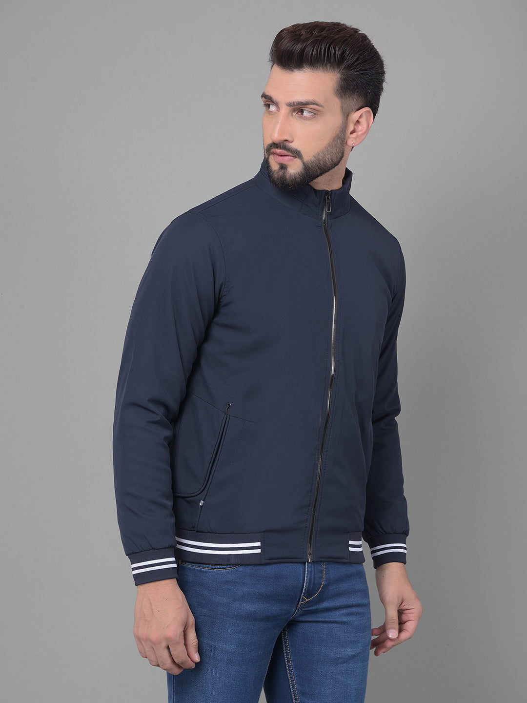 Navy Blue Bomber Jacket-Men Jackets-Crimsoune Club