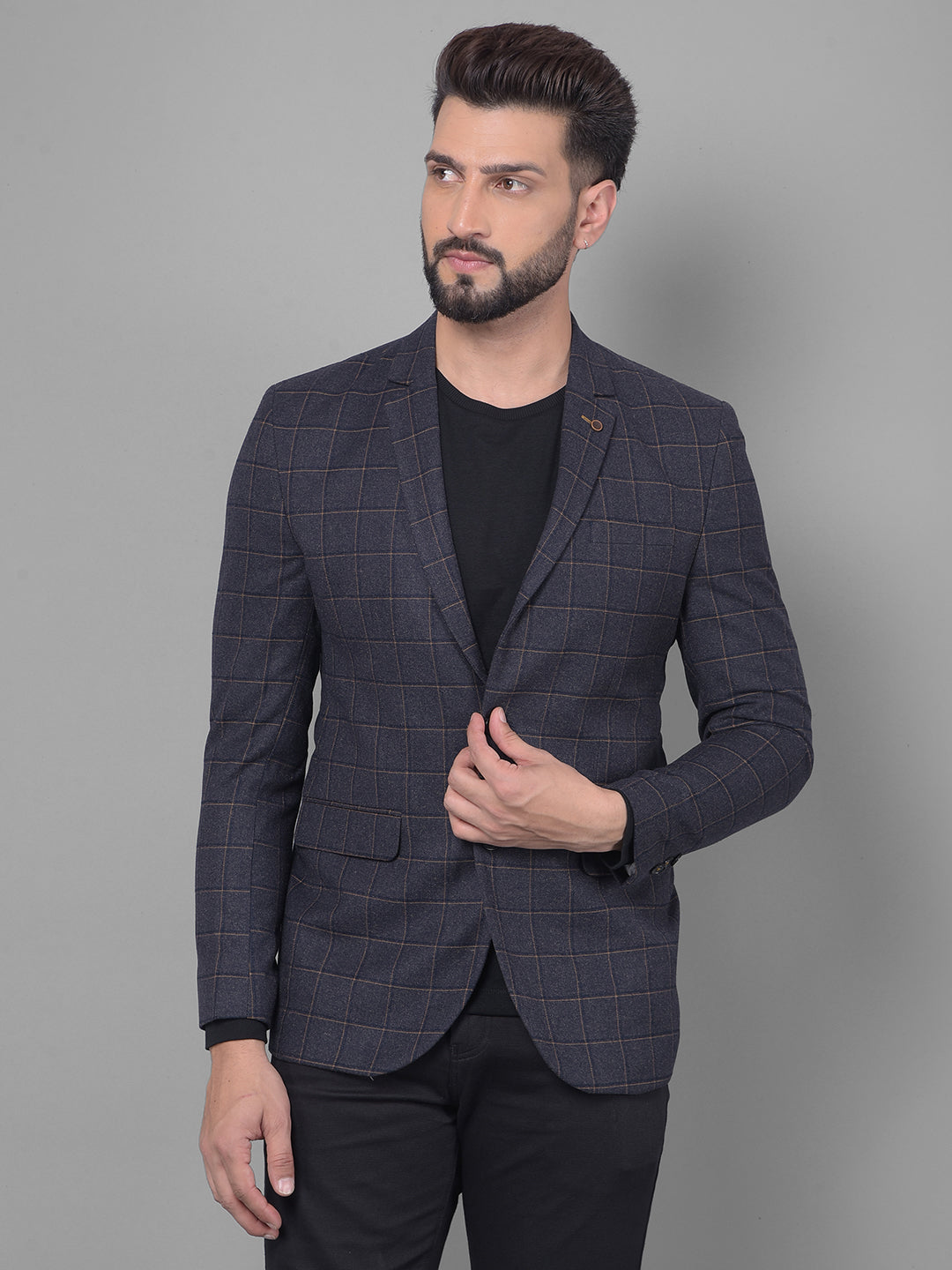 Black Checked Blazer-Men Blazers-Crimsoune Club