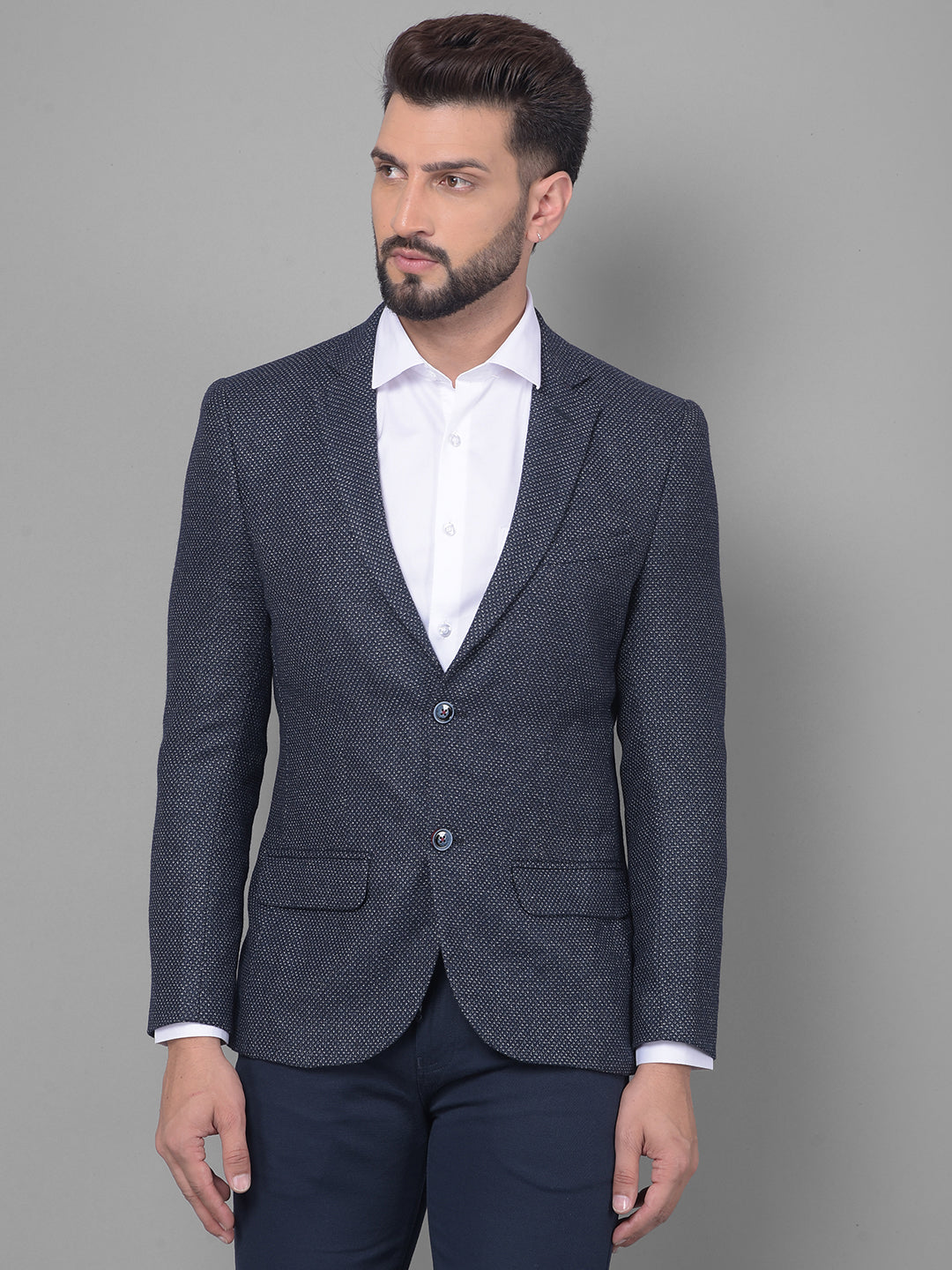 Navy Blue Printed Blazer-Men Blazers-Crimsoune Club