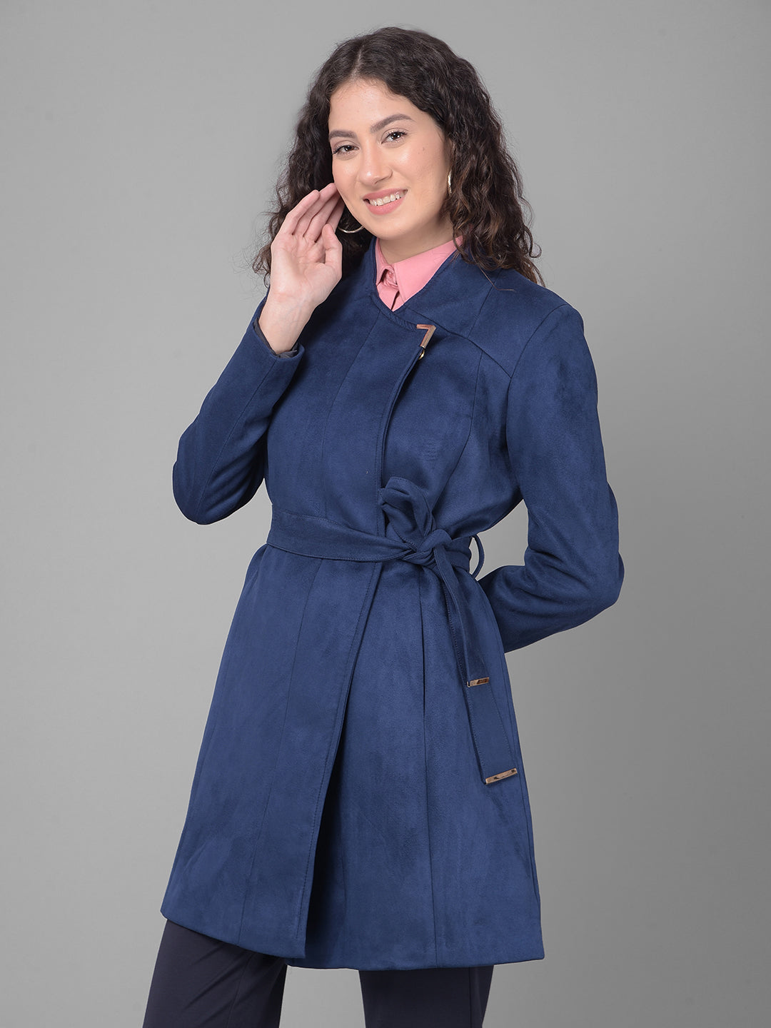 Navy Blue Wrap Coat-Women Coats-Crimsoune Club