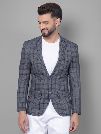 Grey Checked Blazer-Men Blazers-Crimsoune Club