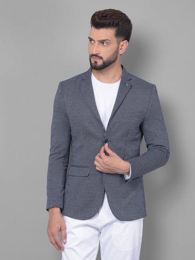 Navy Blue Striped Blazer-Men Blazers-Crimsoune Club