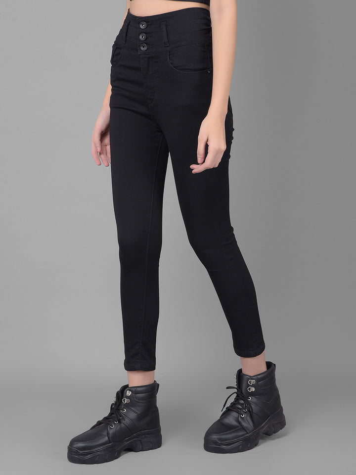 Black High Waist Cropped Jeans-Women Jeans-Crimsoune Club