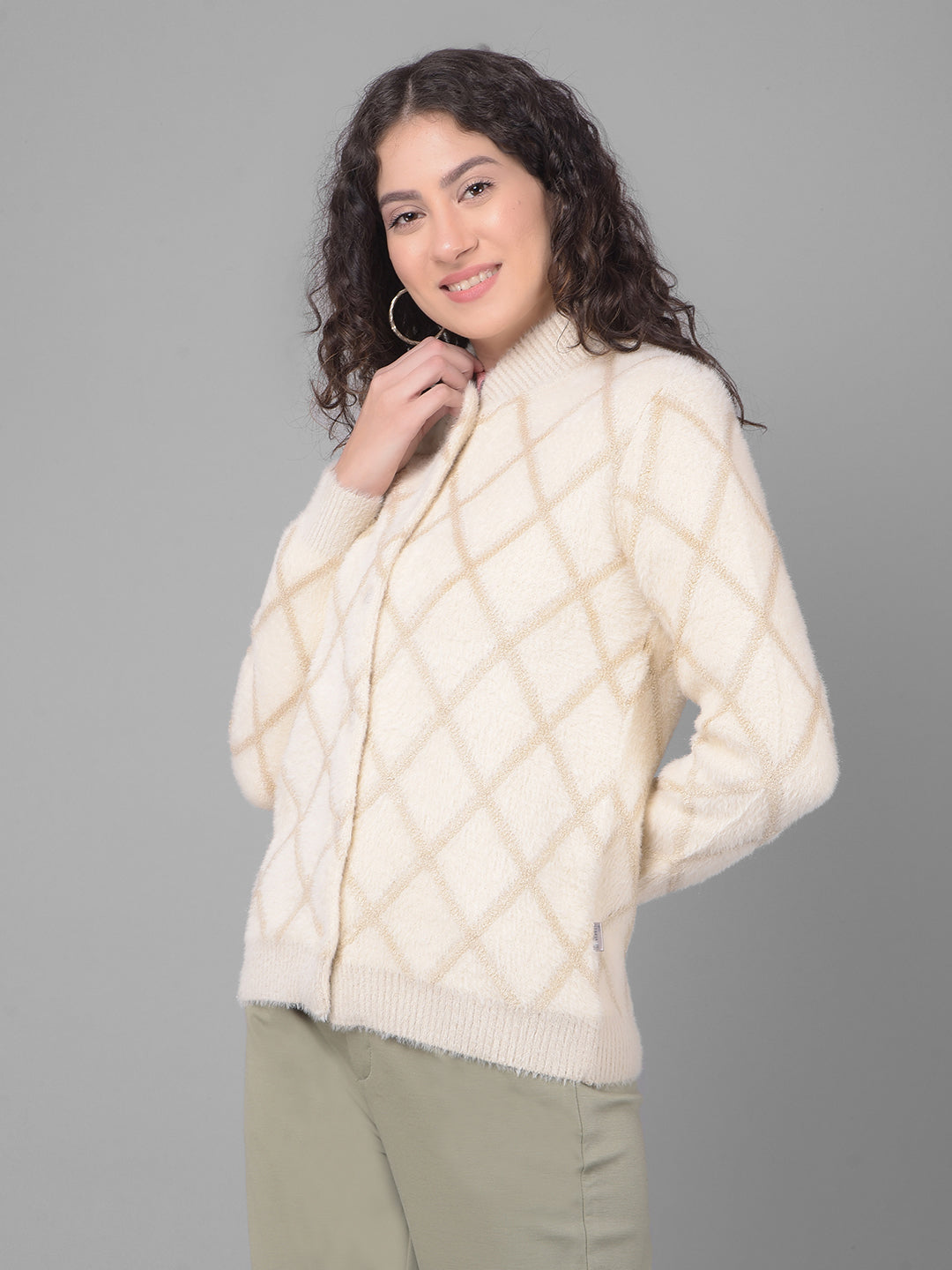 Cream Printed Cardigan-Women Sweaters-Crimsoune Club