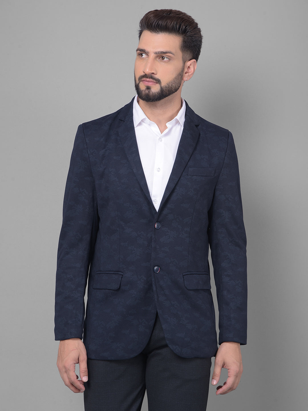 Navy Blue Camouflage Blazer-Men Blazers-Crimsoune Club