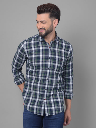 Navy Blue Checked Shirt-Men Shirts-Crimsoune Club