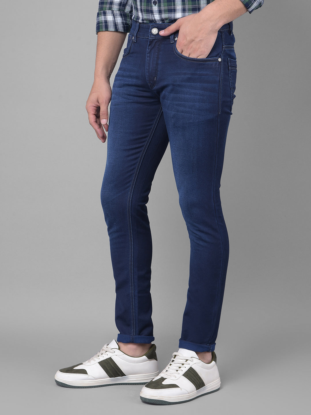 Navy Navy Blue Light Fade Skinny Jeans-Men Jeans-Crimsoune Club