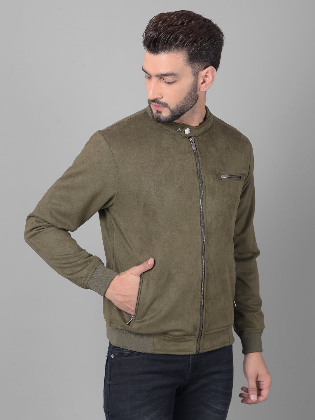 Olive Printed Bomber Jacket-Men Jackets-Crimsoune Club