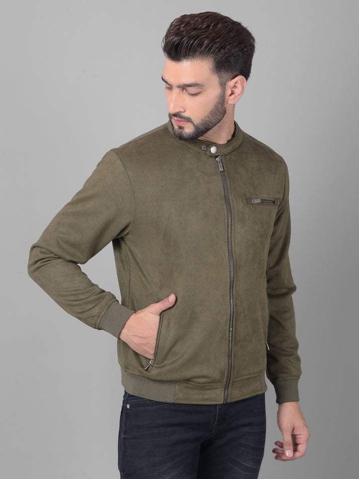 Olive Printed Bomber Jacket-Men Jackets-Crimsoune Club