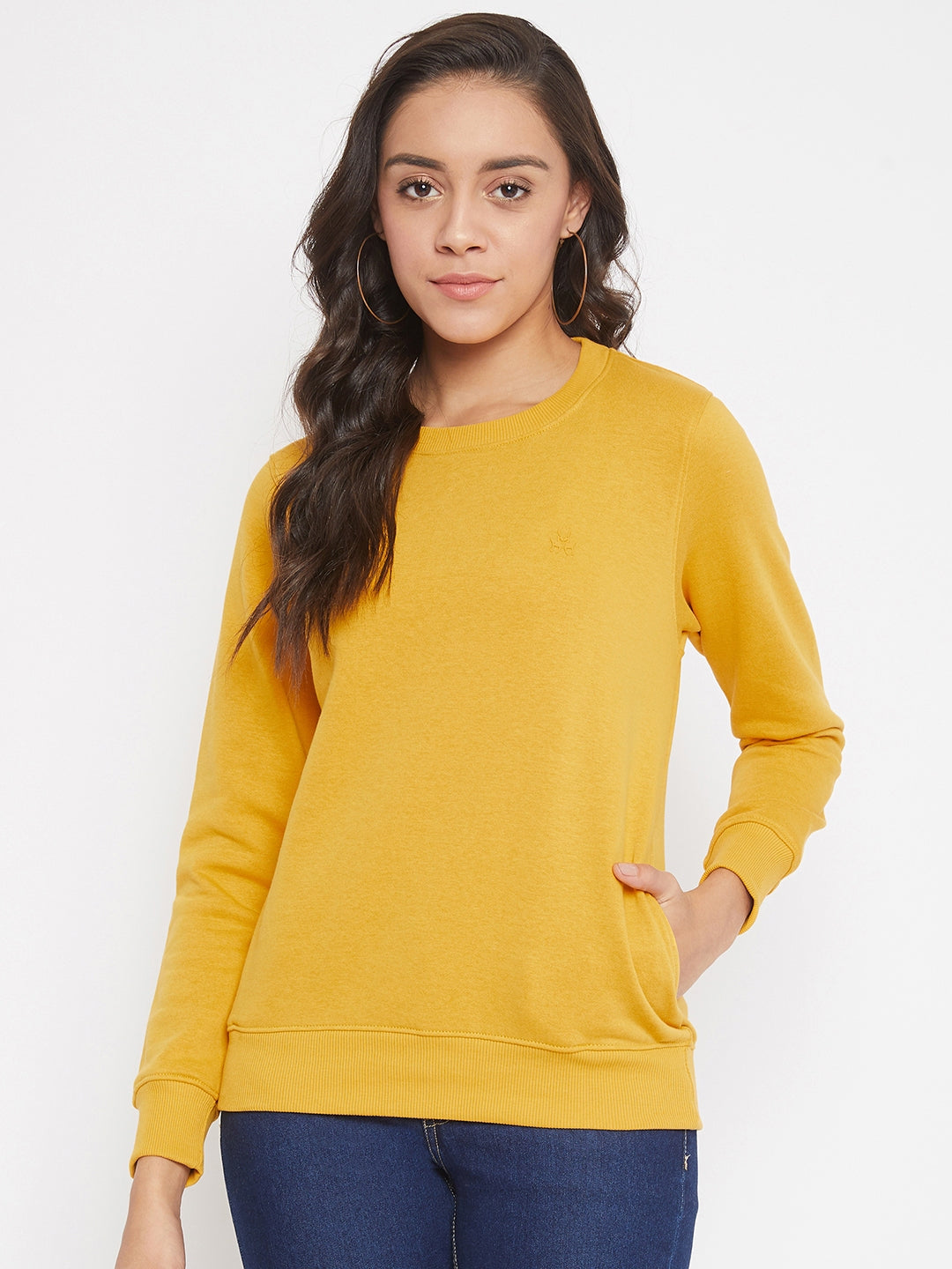 Solid Yellow Sweat Shirt-Women Sweatshirts-Crimsoune Club