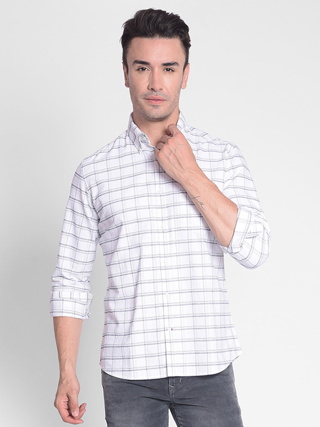 White Checked Shirt-Men Shirts-Crimsoune Club