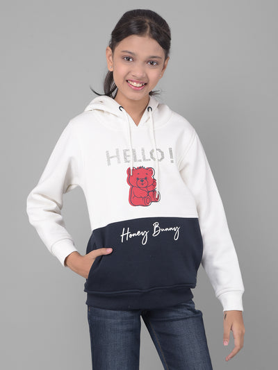 White Printed Hooded Sweatshirt-Girls Sweatshirts-Crimsoune Club