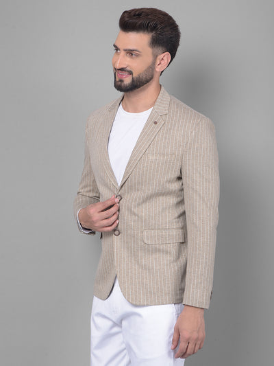 Beige Striped Blazer-Men Blazers-Crimsoune Club