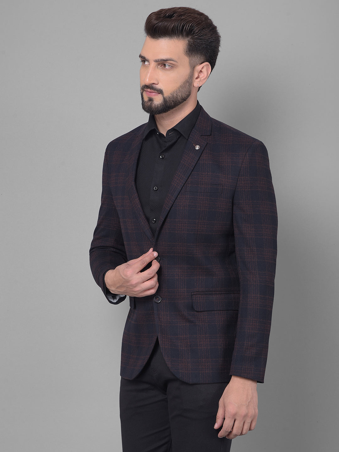 Black Checked Blazer-Men Blazers-Crimsoune Club