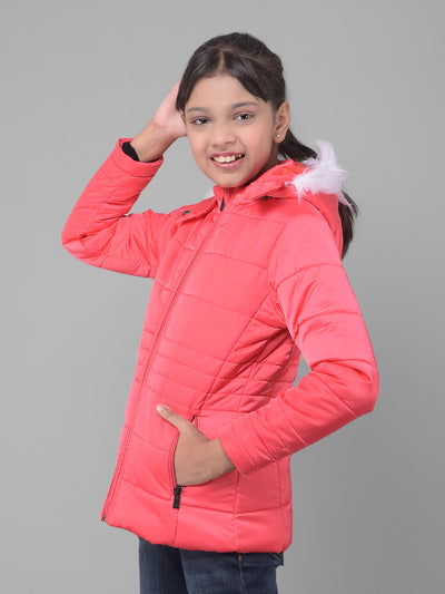 Red Padded Jacket With Hood-Girls Jackets-Crimsoune Club