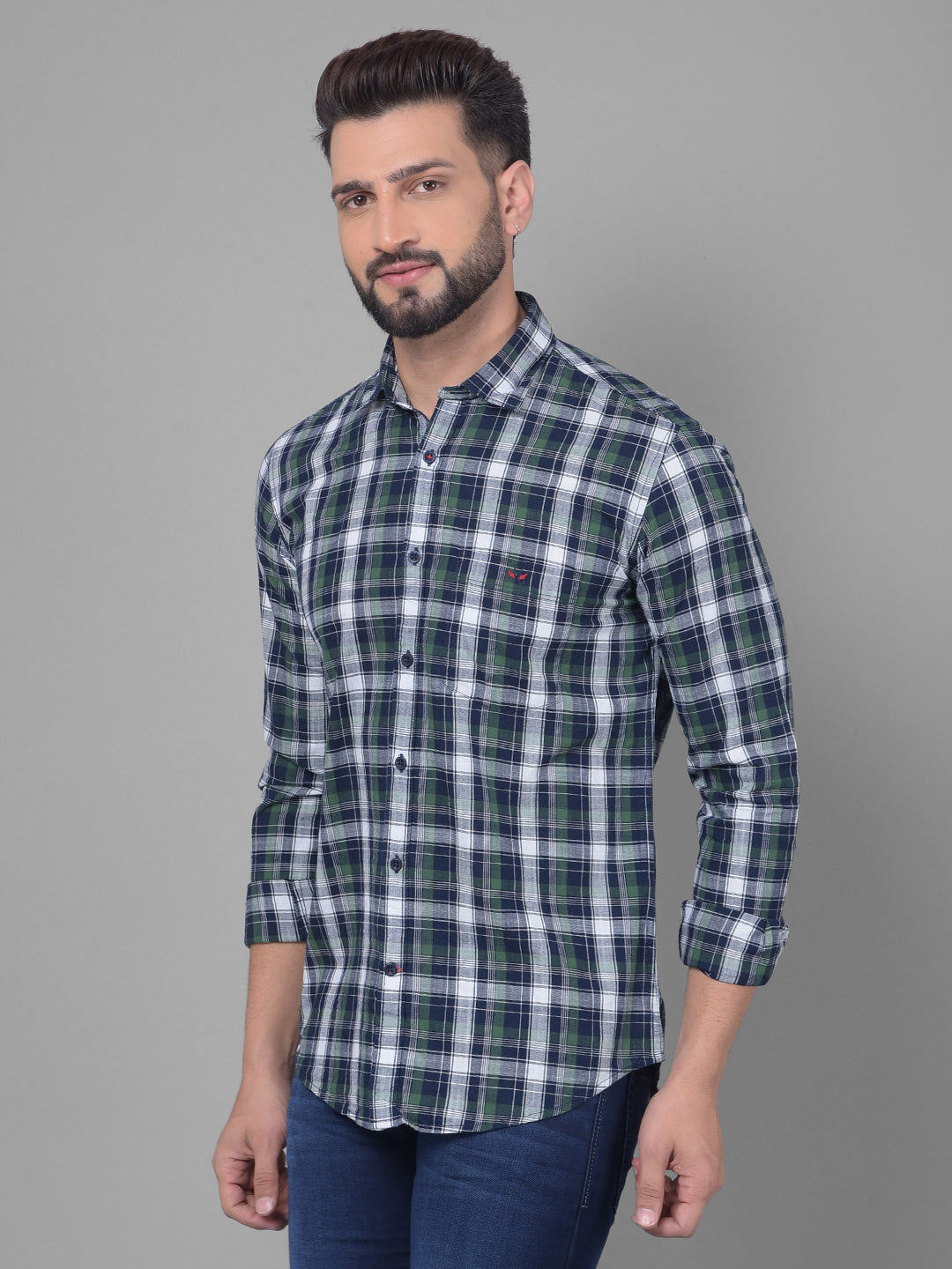 Navy Blue Checked Shirt-Men Shirts-Crimsoune Club