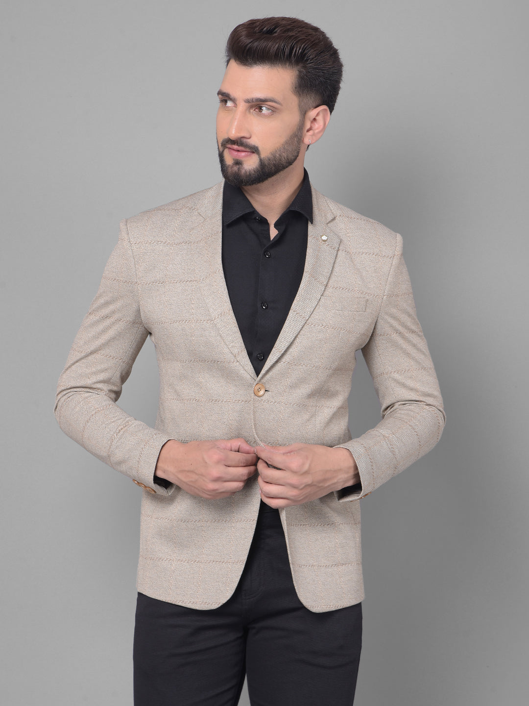 Grey Striped Blazer-Men Blazers-Crimsoune Club