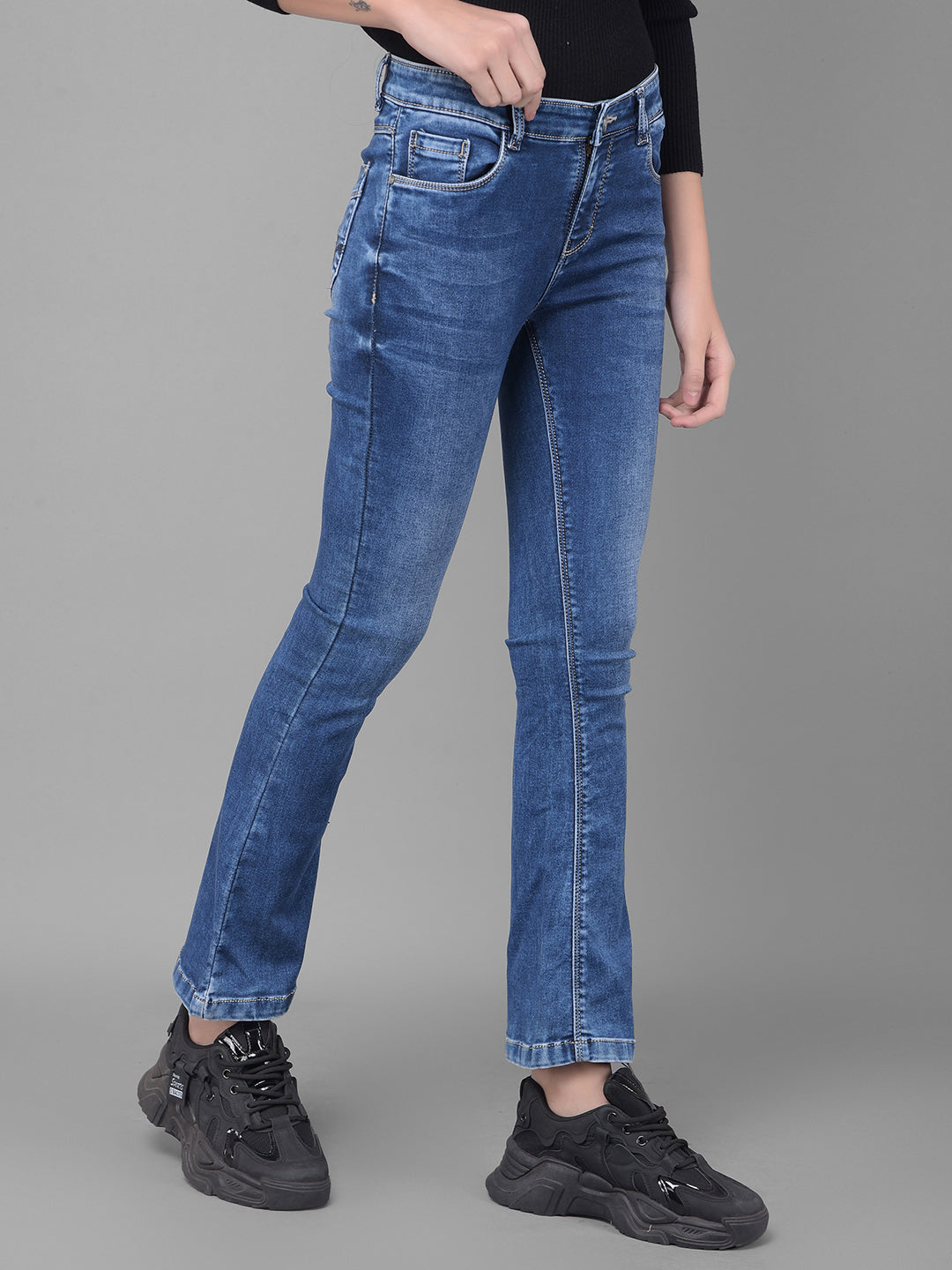 Blue Bootcut Jeans-Women Jeans-Crimsoune Club