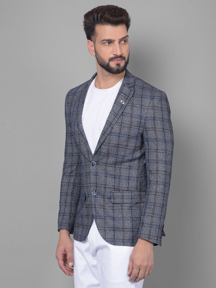 Grey Checked Blazer-Men Blazers-Crimsoune Club