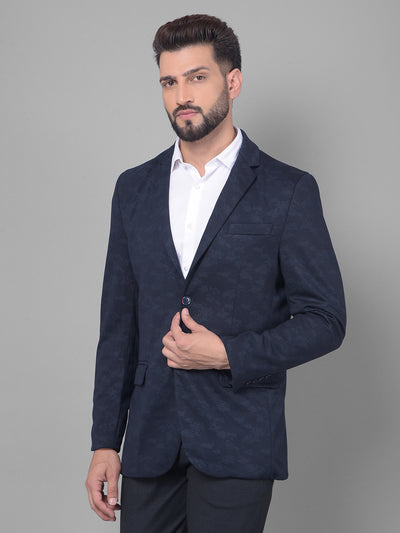 Navy Blue Camouflage Blazer-Men Blazers-Crimsoune Club