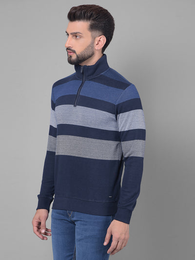 Navy Blue Striped Sweatshirt-Men Sweatshirts-Crimsoune Club