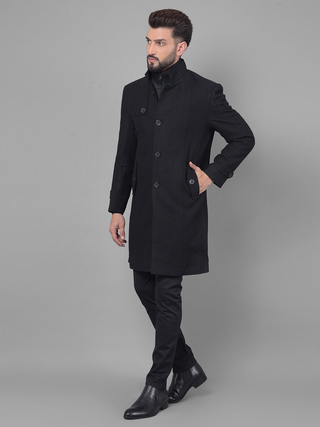 Black Overcoat-Men Coats-Crimsoune Club
