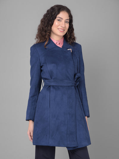 Navy Blue Wrap Coat-Women Coats-Crimsoune Club