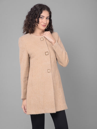Brown Round Neck Overcoat-Women Coats-Crimsoune Club
