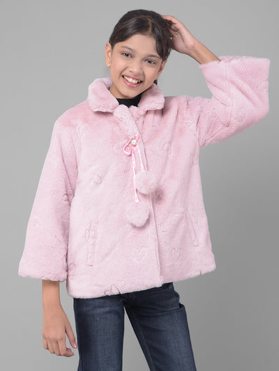 Pink Faux Fur Jacket-Girls Jackets-Crimsoune Club