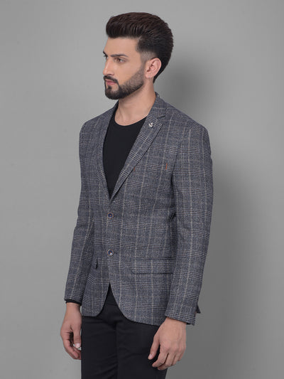 Grey Checked Blazer-Men Blazers-Crimsoune Club