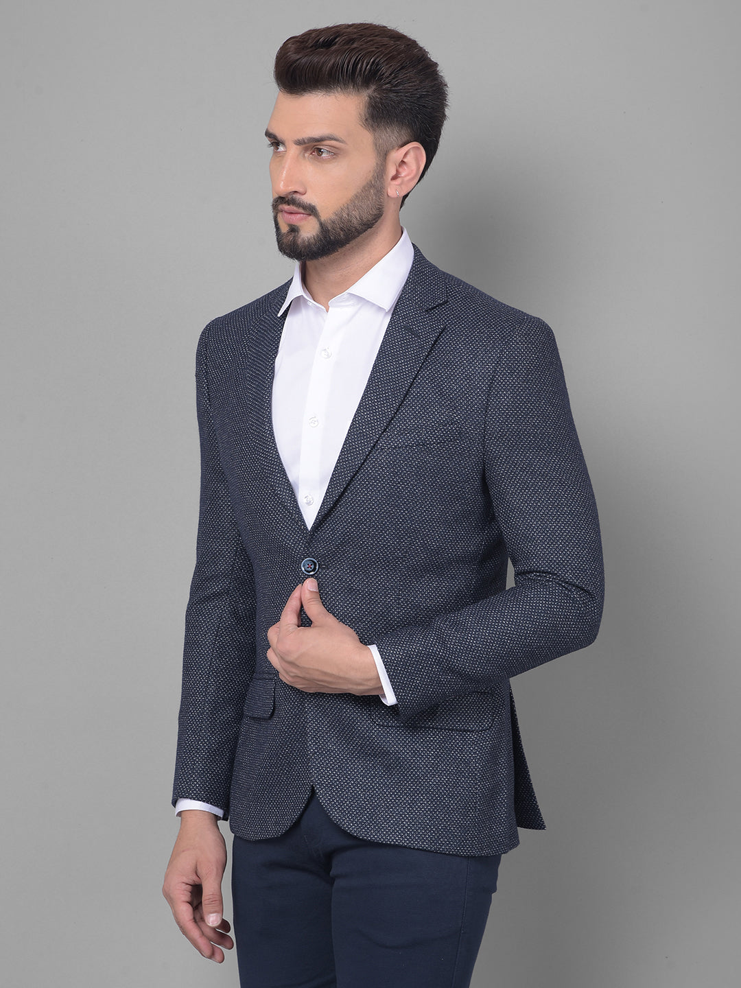 Navy Blue Printed Blazer-Men Blazers-Crimsoune Club