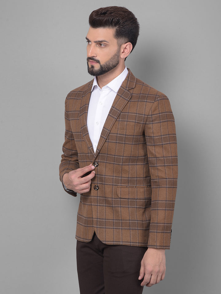 Brown Checked Blazer-Men Blazers-Crimsoune Club
