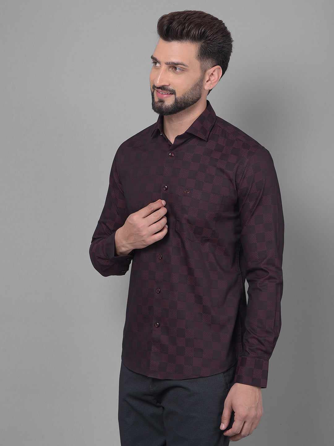 Maroon Printed Shirt-Men Shirts-Crimsoune Club