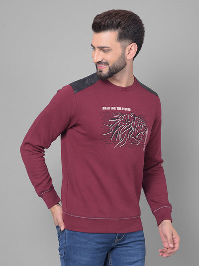 Maroon Printed Sweatshirt-Men Sweatshirts-Crimsoune Club